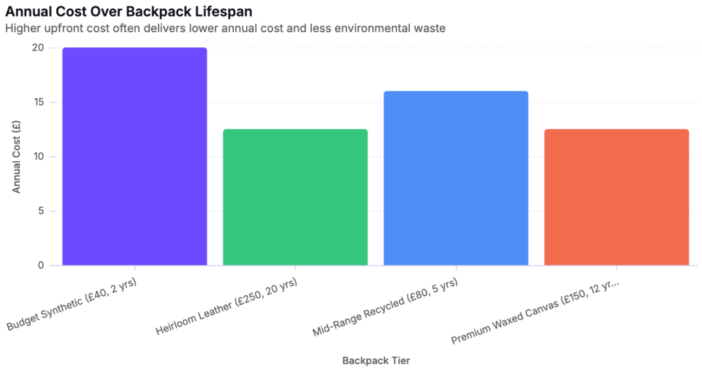 Annual Cost Over Backpack Lifespan; Higher upfront cost often delivers lower annual cost and less environmental waste